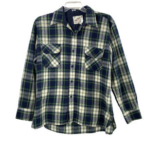 Vtg Pine Trail Shirt Mens XL Blue Green Plaid Wool Blend Outdoors Work Shacket